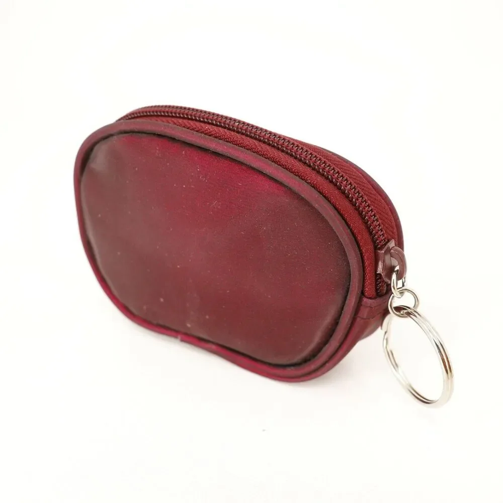 Iridescent Key Ring Pouch Women Mini Ruby Red Purple Vinyl Zipper Closure Sturdy